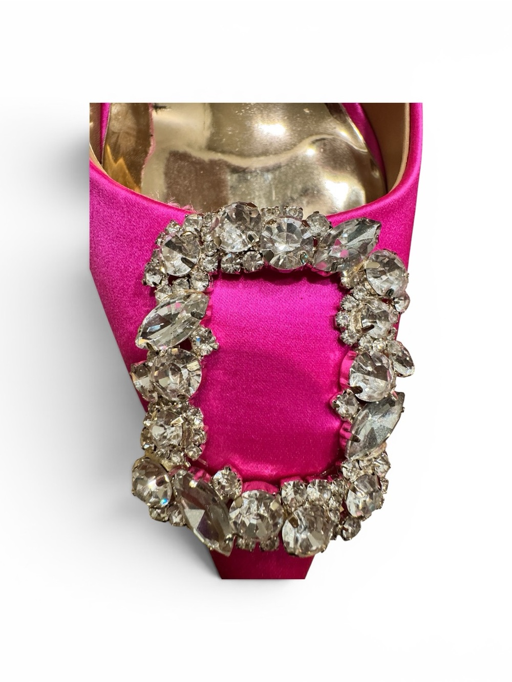 Badgley Mischka Fuchsia Satin Pointed-Toe Crystal Buckle Pumps - Picture 6 of 9